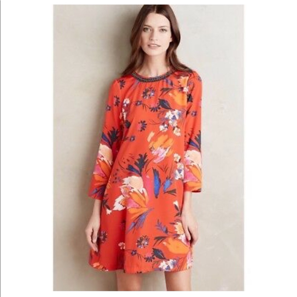 Anthropologie Maeve Dress Sketched Peonies